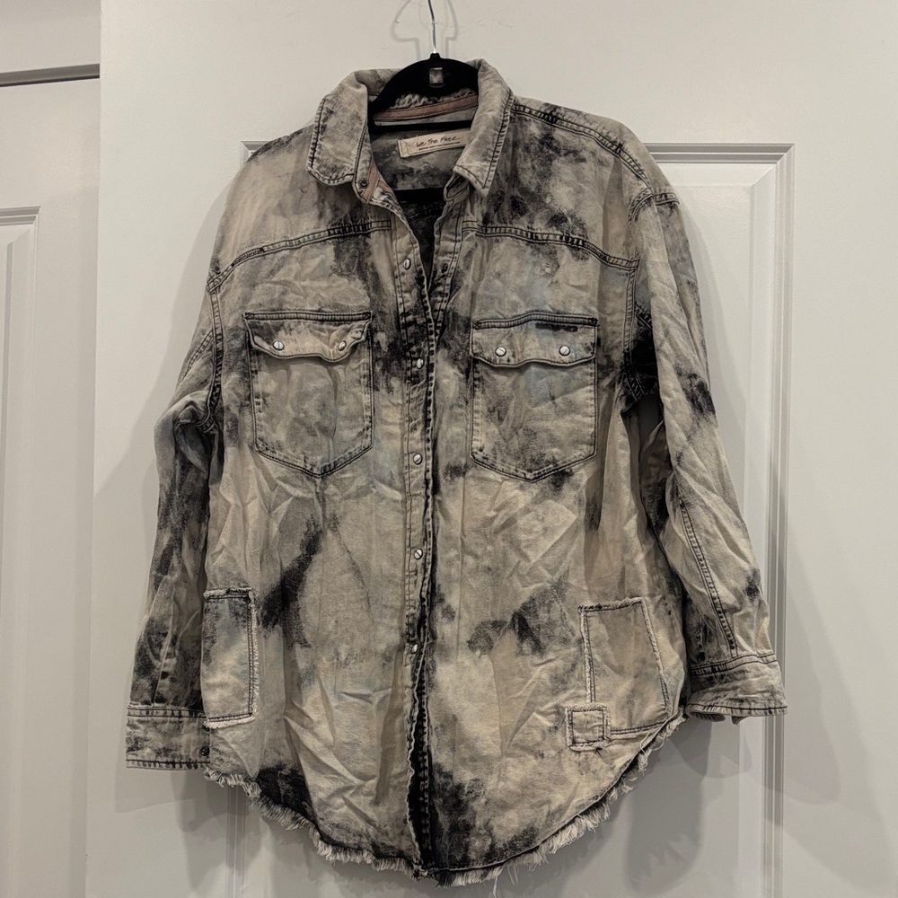 We the Free Black and Gray Tie-Dye Denim Shirt/ Shacket Sm Med